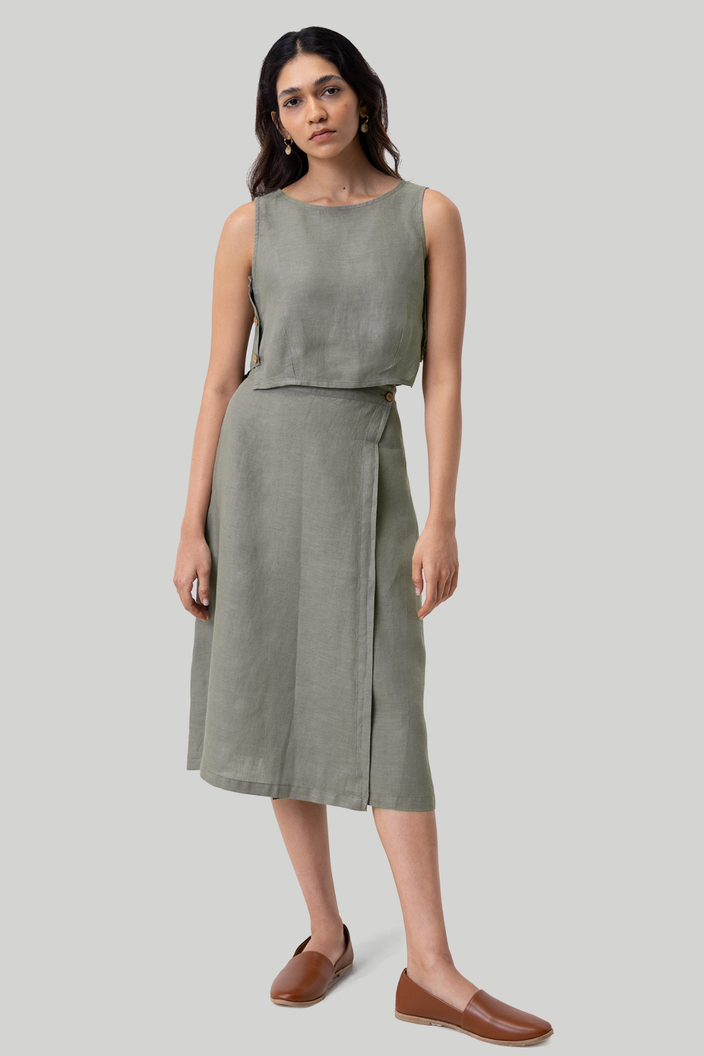 Overlap Midi Skirt in Dark Green-0
