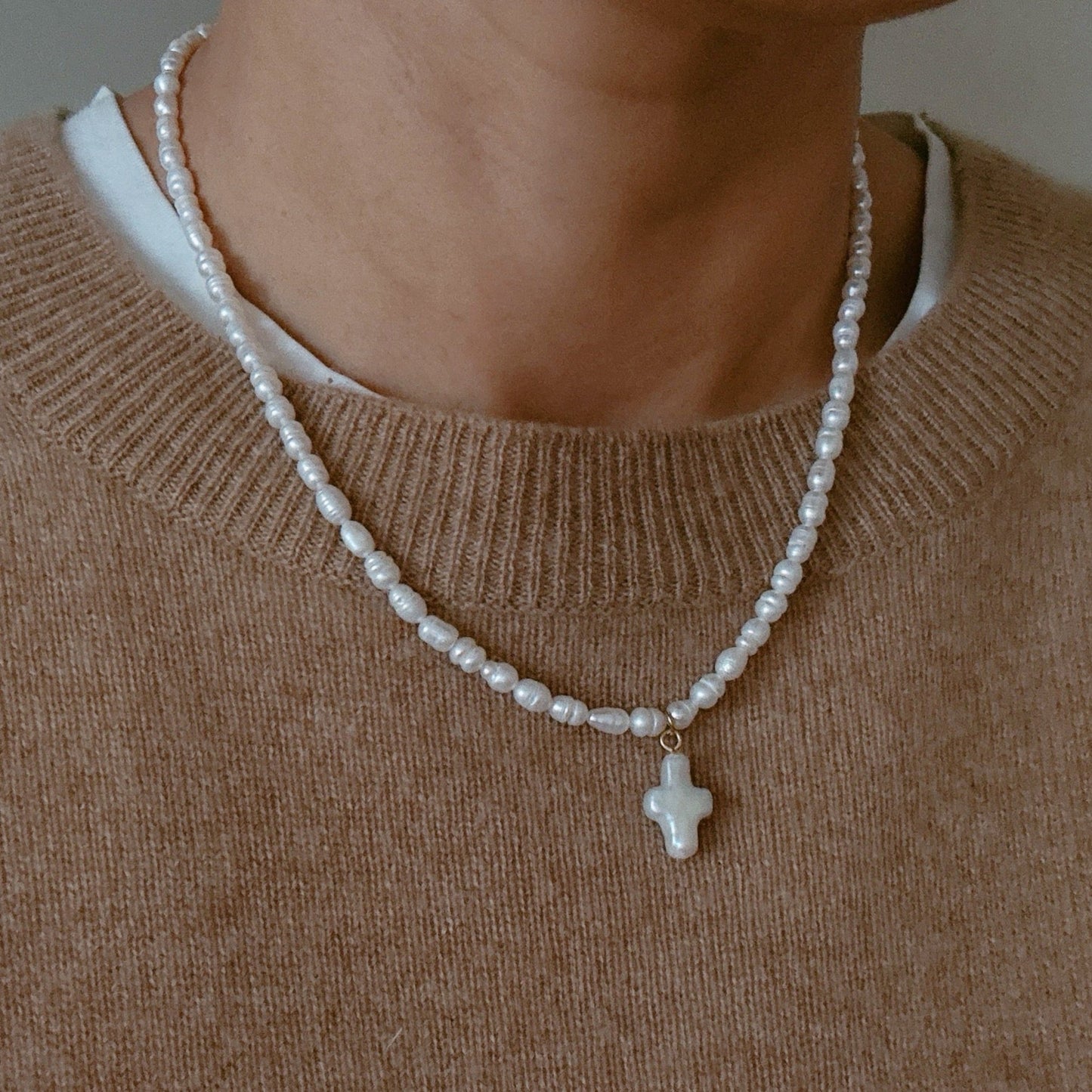 Genuine Freshwater Pearl Cross Necklace-2