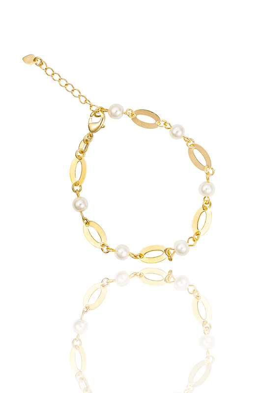 Oval Charm Link Pearl Necklace (F11A/I85)-1