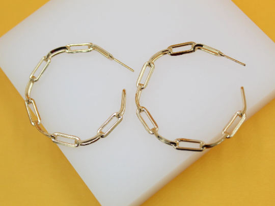 18K Gold Filled Dainty Paper Clip Chain Open Hoop Earrings (J208)-1