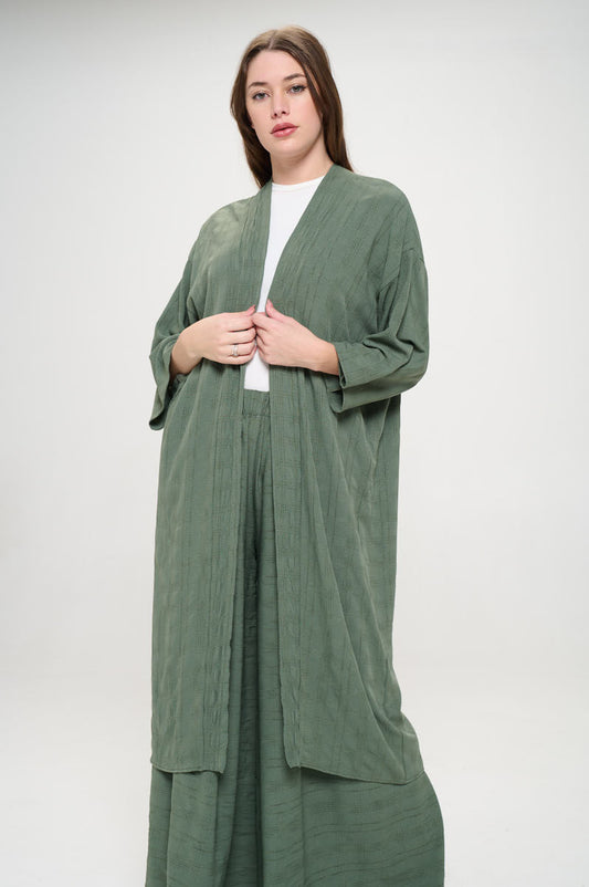 Textured 3/4 Sleeve Kimono Cardigan-1