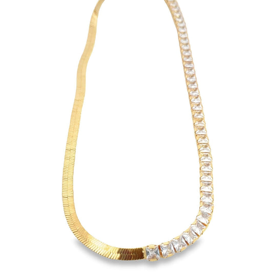 Gold Half CZ Stone Half Snake Bracelet-1