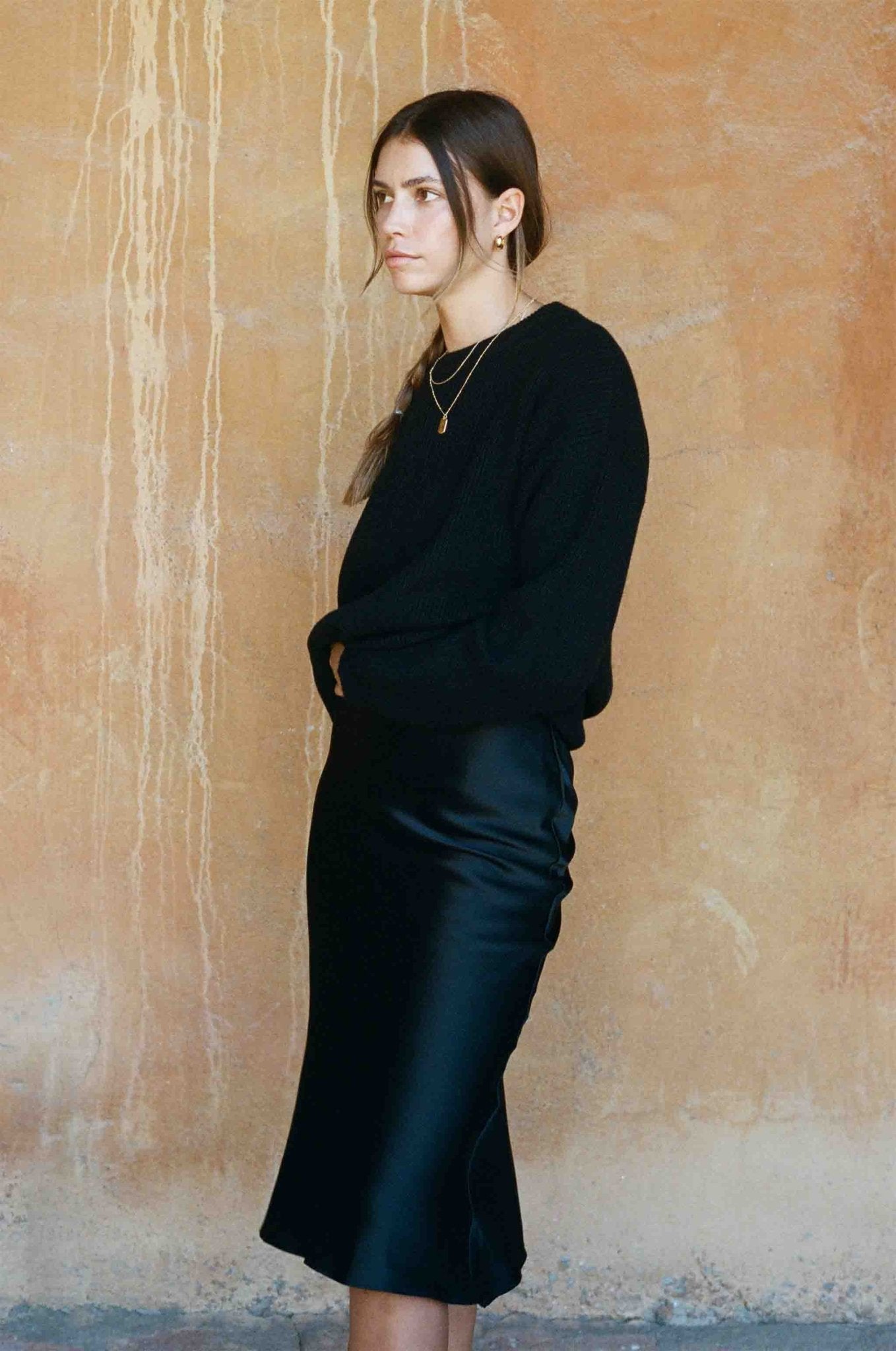 Kendall Slip Skirt | Black Silk Bias Cut Slip Skirt-2