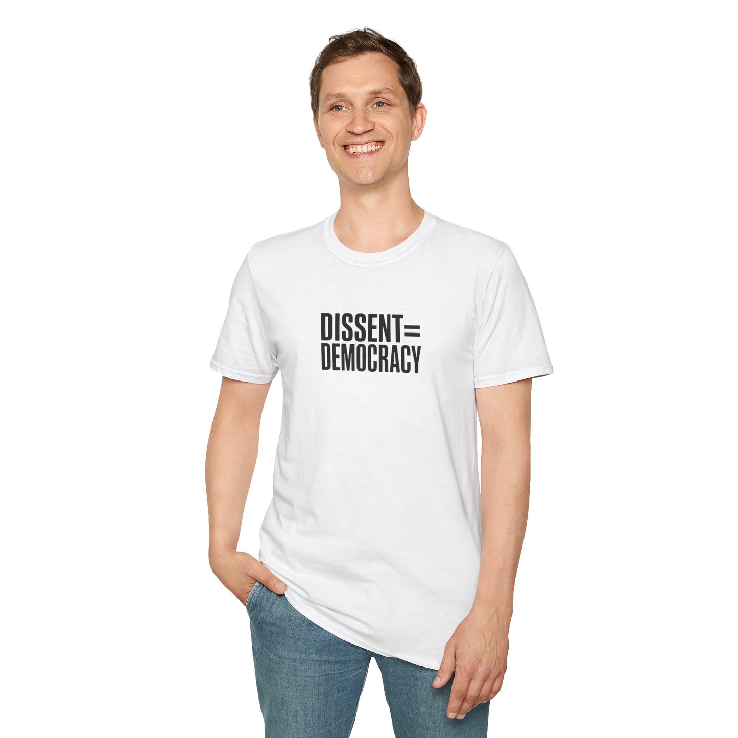Dissent Equals Democracy T-Shirt, Unisex Softstyle Tee, Activist Apparel, Comfortable Casual Wear, Gift for Advocates, Statement Shirt
