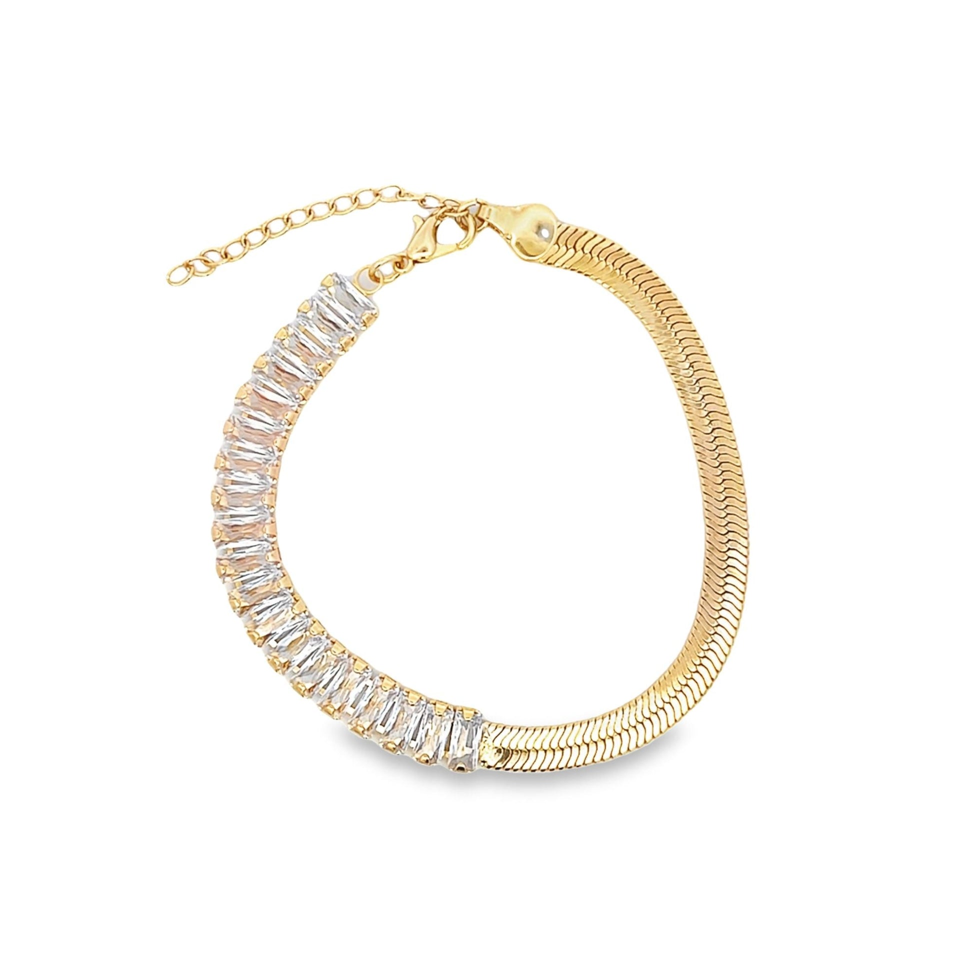 Gold Half CZ Stone Half Snake Bracelet-0