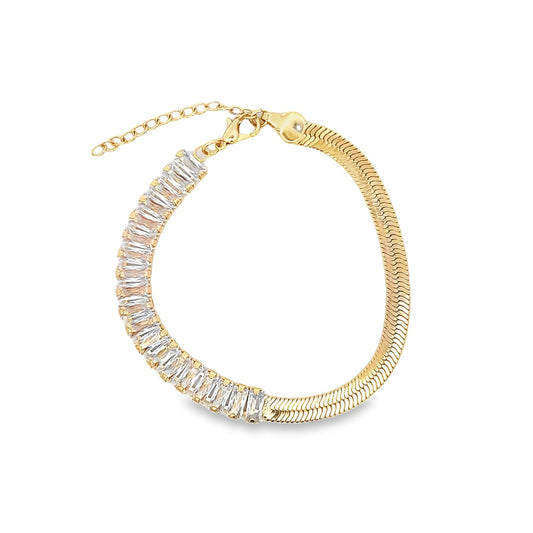 Gold Half CZ Stone Half Snake Bracelet-0