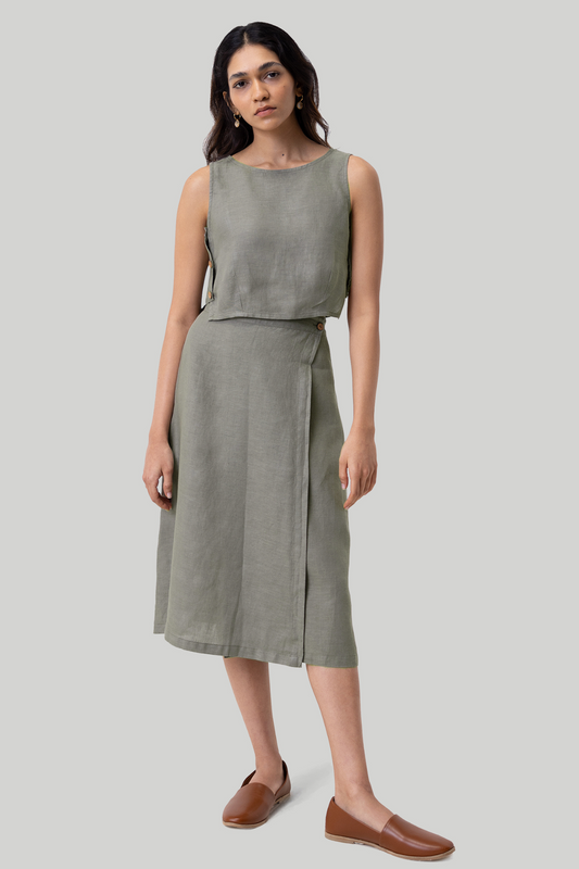 Overlap Midi Skirt in Dark Green-0
