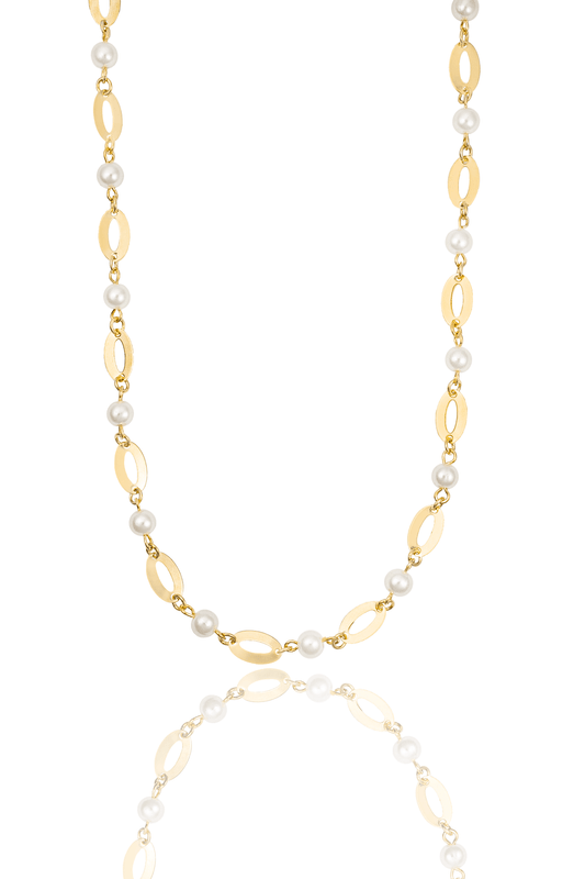 Oval Charm Link Pearl Necklace (F11A/I85)-0