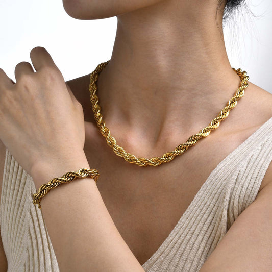 18K Gold Plated Chunky Twisted Verona Necklace-1