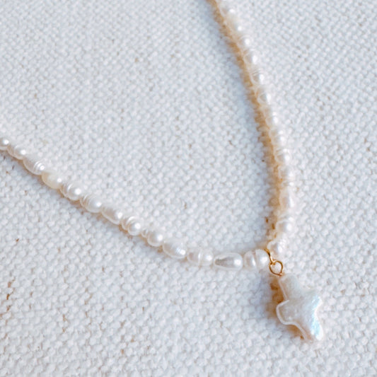 Genuine Freshwater Pearl Cross Necklace-0