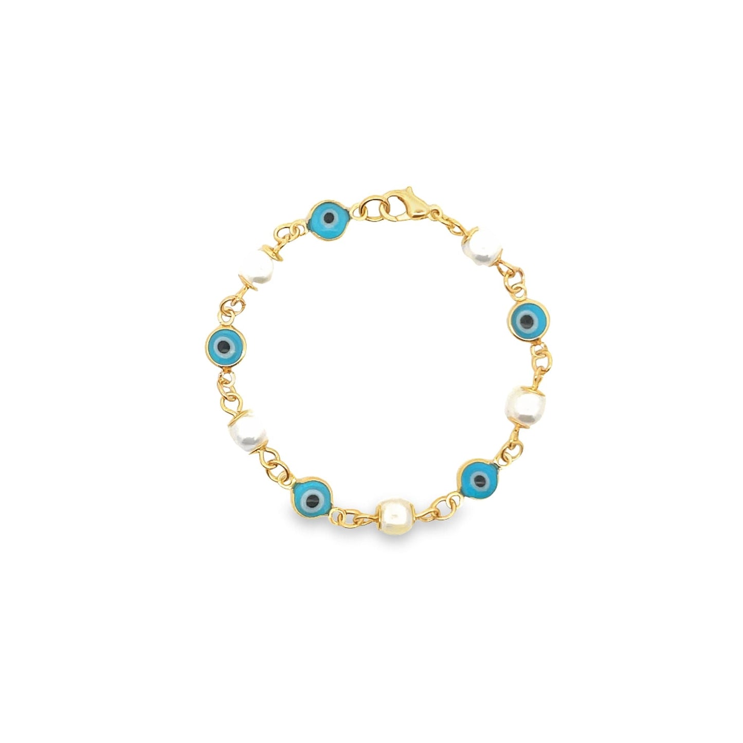 Synthetic Pearl Bead Evil Eye Charm Bracelet (I126A)-0
