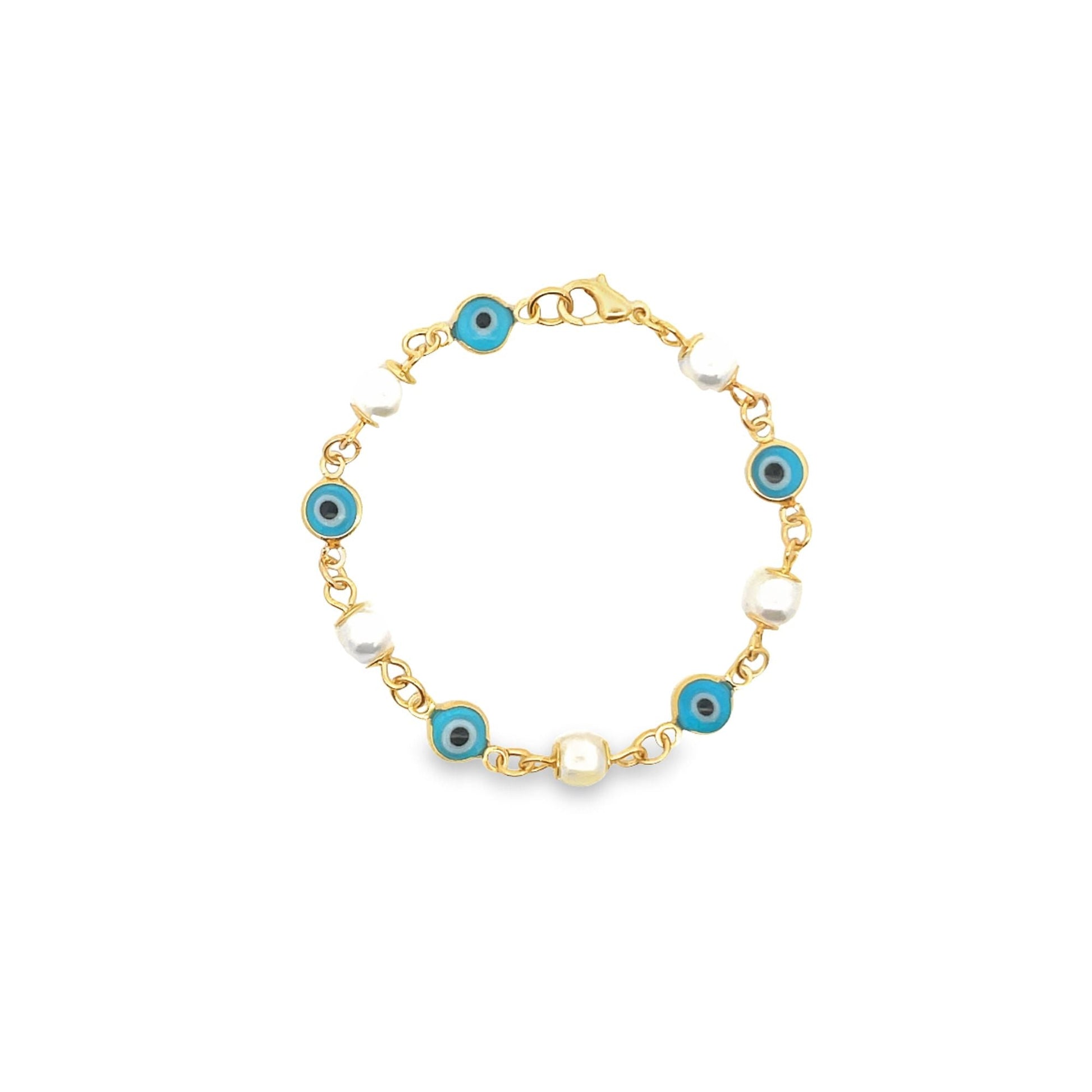 Synthetic Pearl Bead Evil Eye Charm Bracelet (I126A)-0