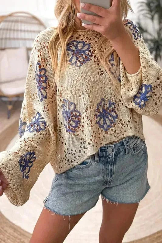 Blossom Beige Eyelet Sweater-0