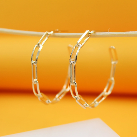 18K Gold Filled Dainty Paper Clip Chain Open Hoop Earrings (J208)-0