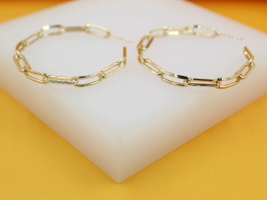 18K Gold Filled Dainty Paper Clip Chain Open Hoop Earrings (J208)-2