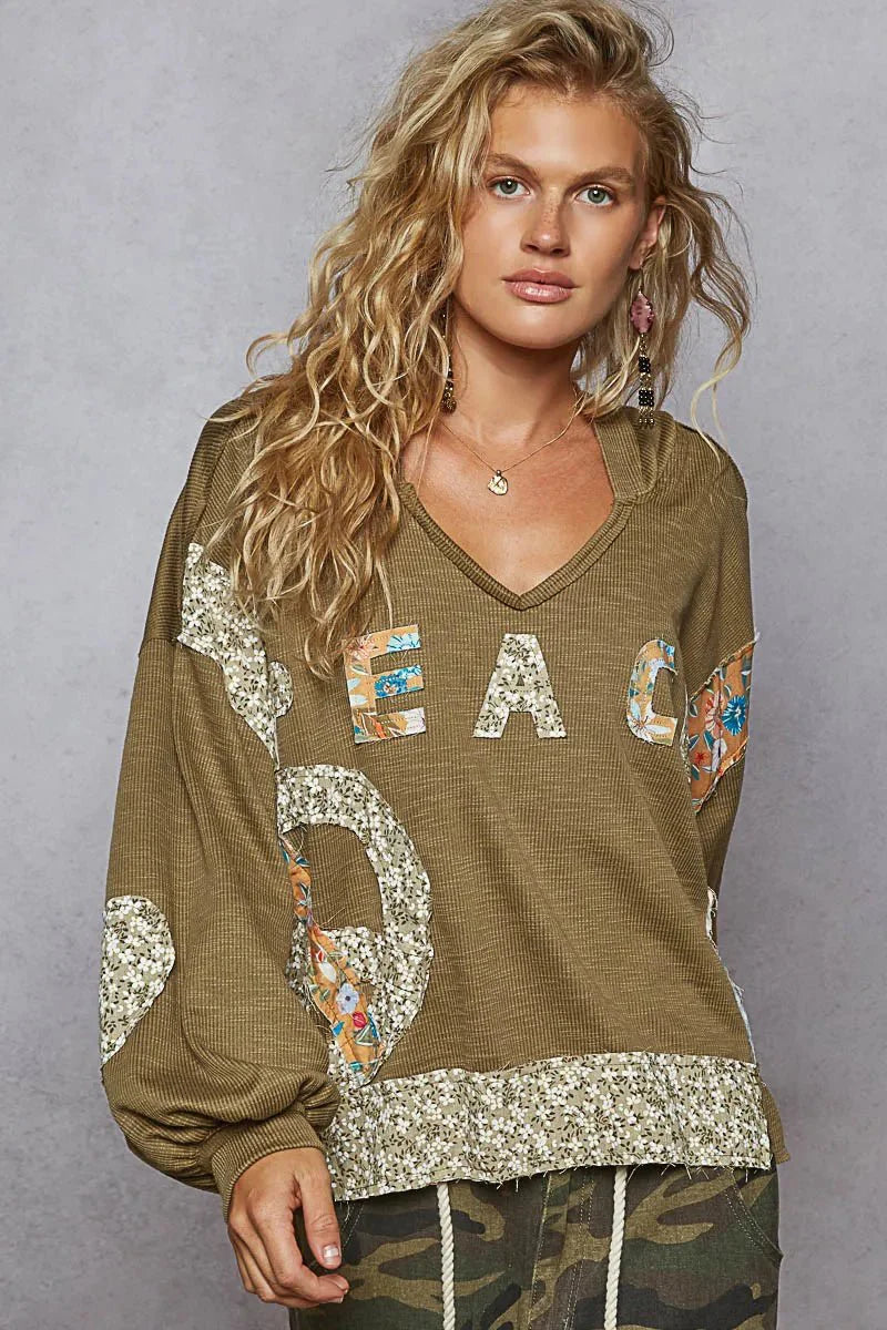 POL Peace Patch Floral Long Sleeve Hoodie-1