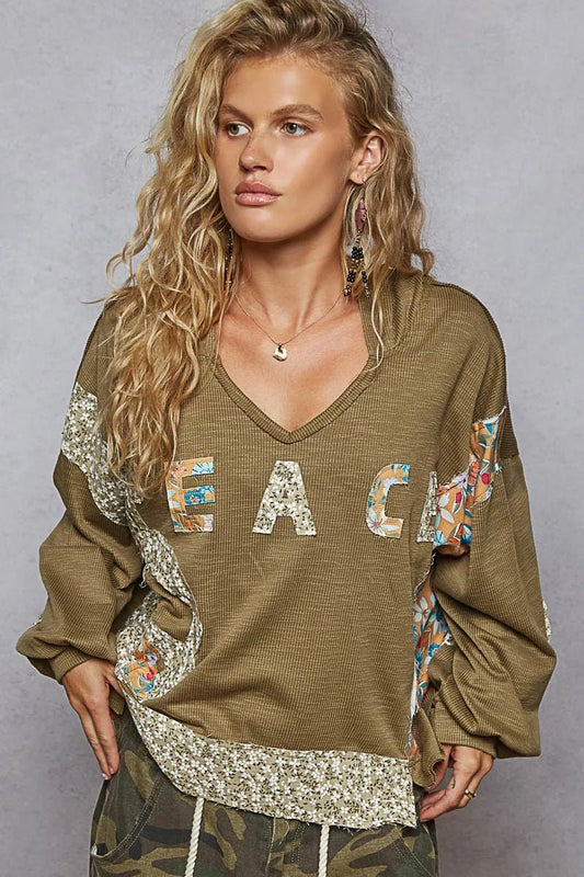 POL Peace Patch Floral Long Sleeve Hoodie-0
