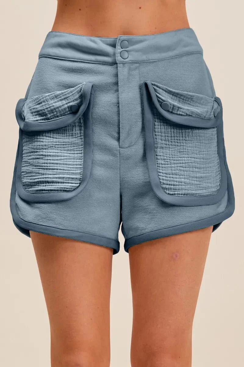 SO ME Mineral Washed Terry High Rise Cargo Shorts-5